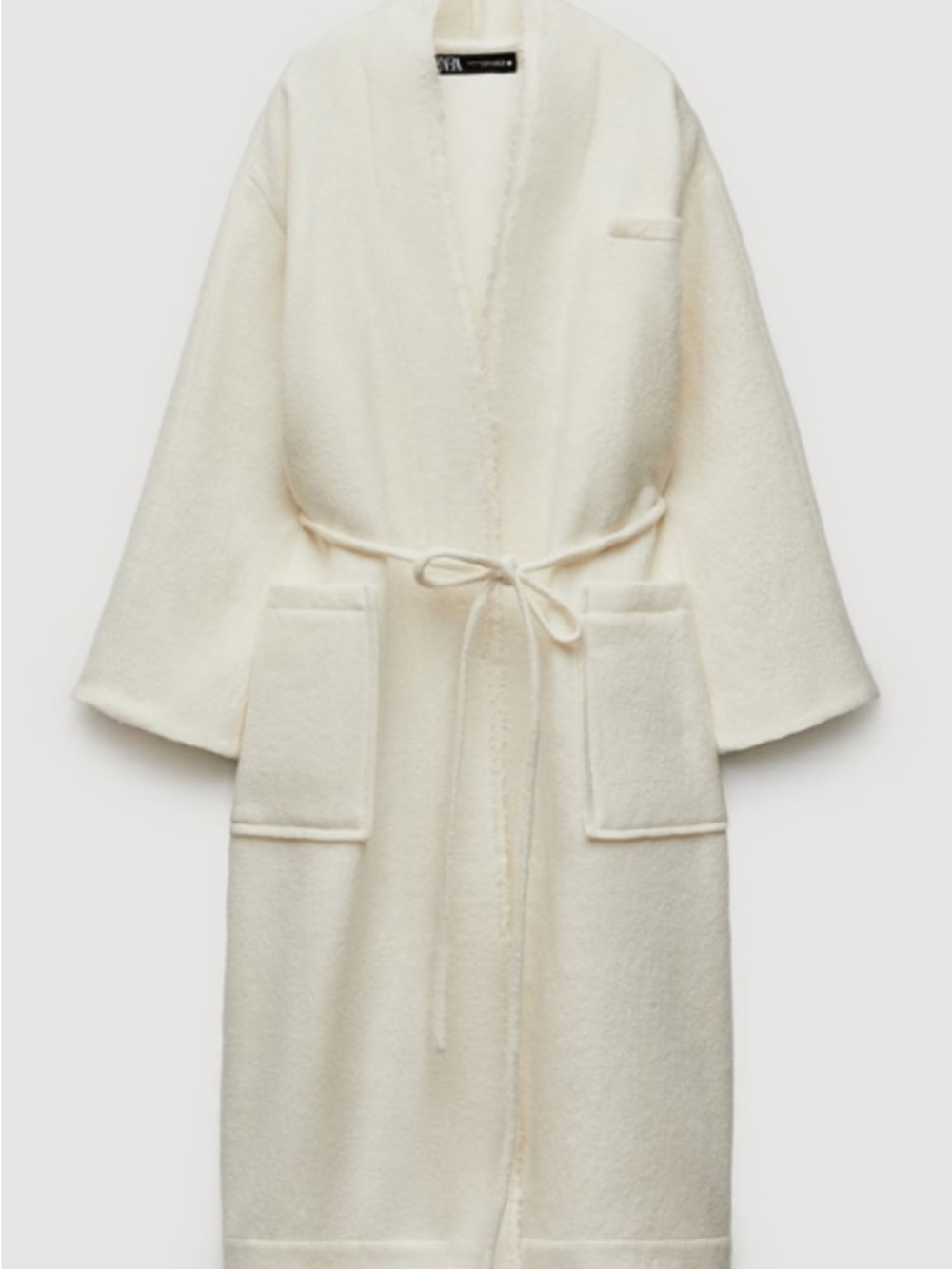 Zara Cream Long Wrap Pea Coat with Belt
